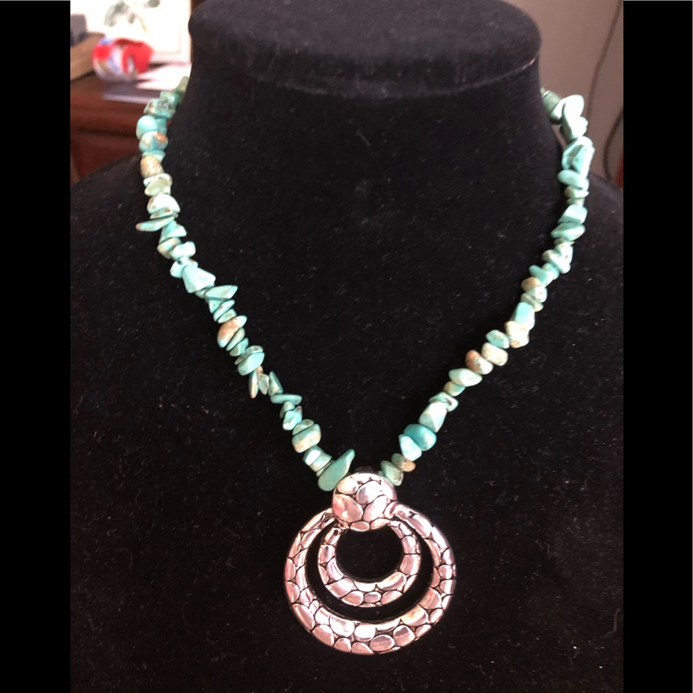Turquoise and Silver Pendant Necklace + Earrings